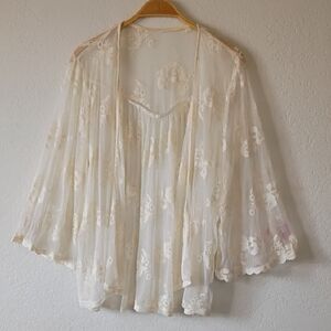 Xhilaration Women's Elegant Sheer Floral Boho  Kimono One Size